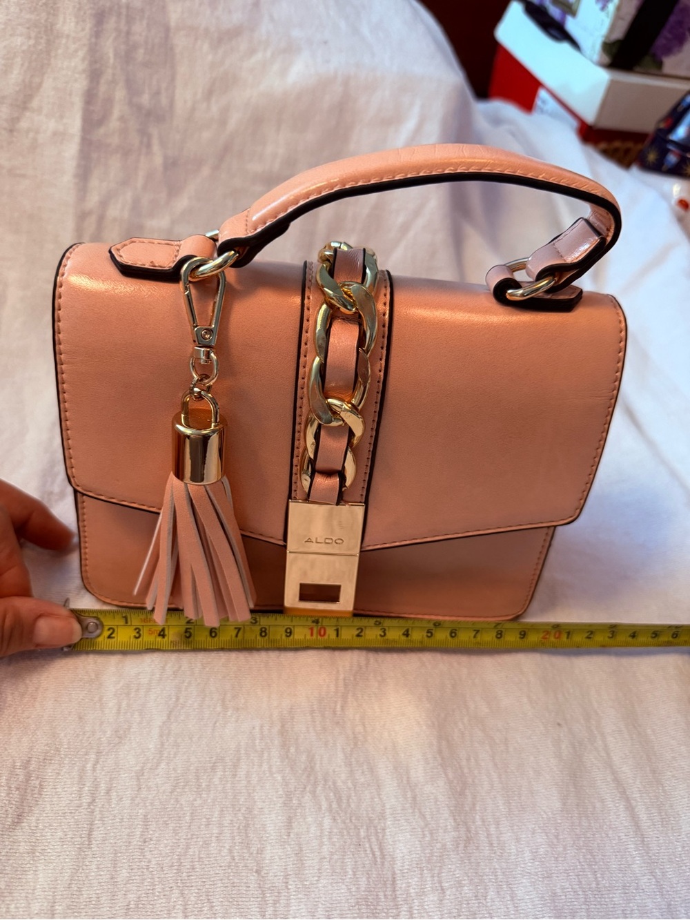 ALDO Pink Structured Top-Handle Satchel with Gold Chain Detail